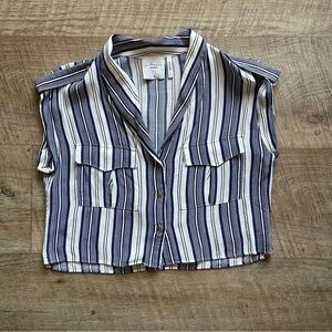 L'Academie Blue & White Striped Sleeveless Vest